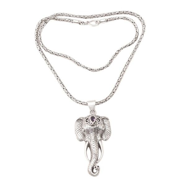 Alternate image for Mens Amethyst Pendant Necklace with Elephant Motif Runs Wild in Purple