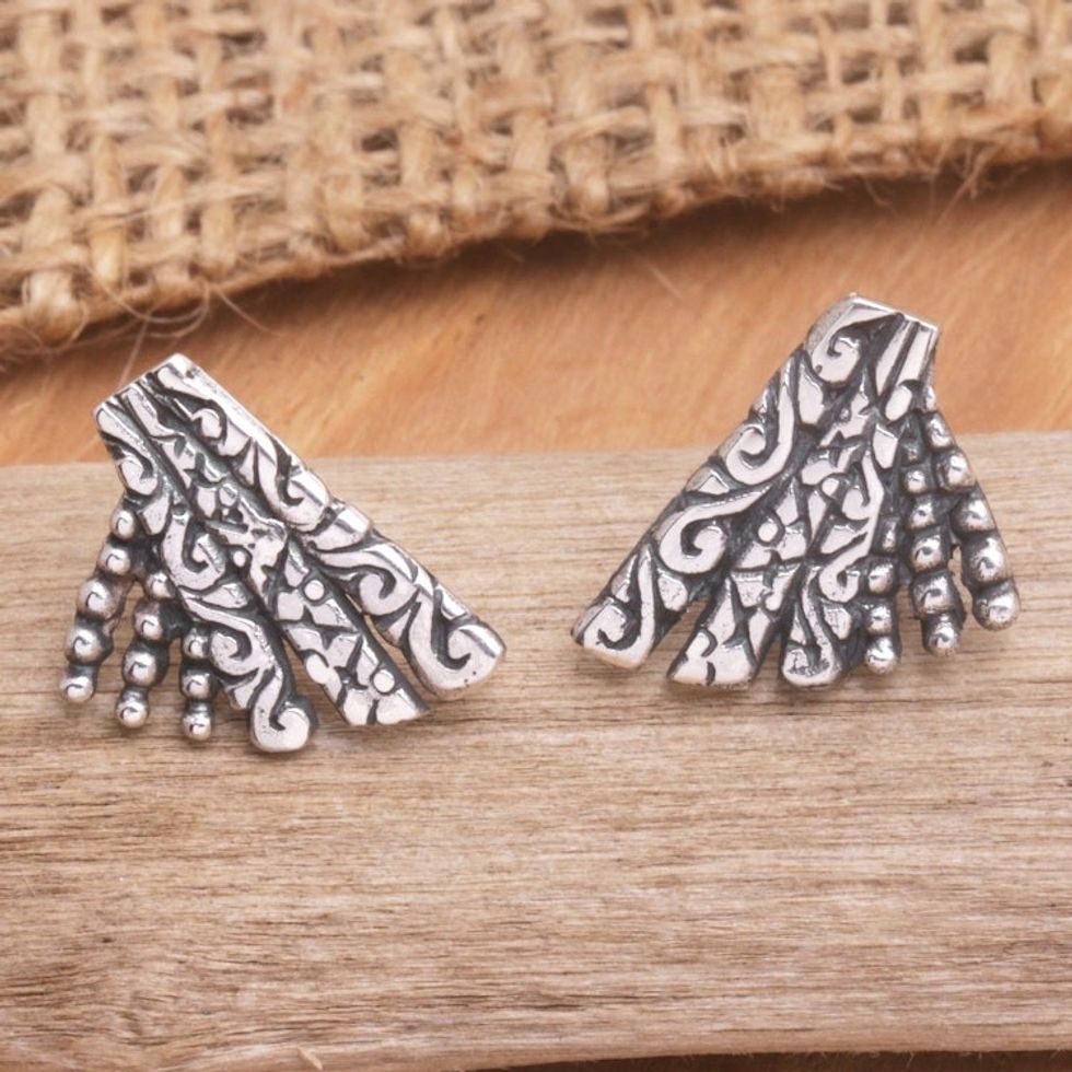 Sterling Silver Wing Button Earrings from Bali 'Balinese Wings'
