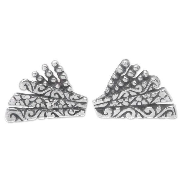 Alternate image for Sterling Silver Wing Button Earrings from Bali Balinese Wings