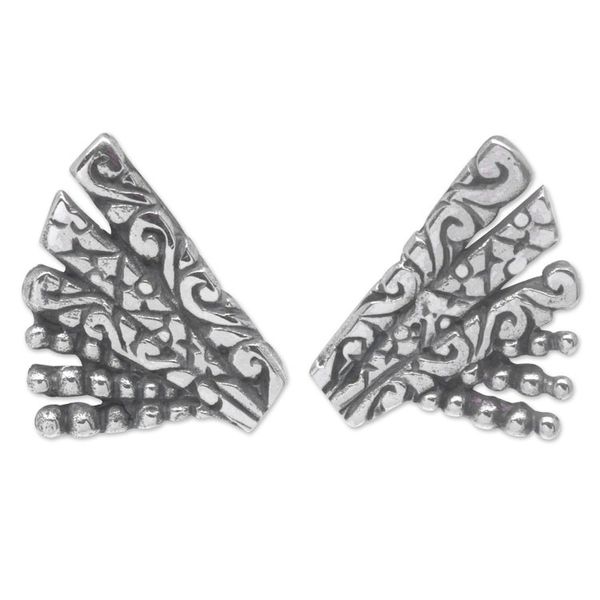 Alternate image for Sterling Silver Wing Button Earrings from Bali Balinese Wings