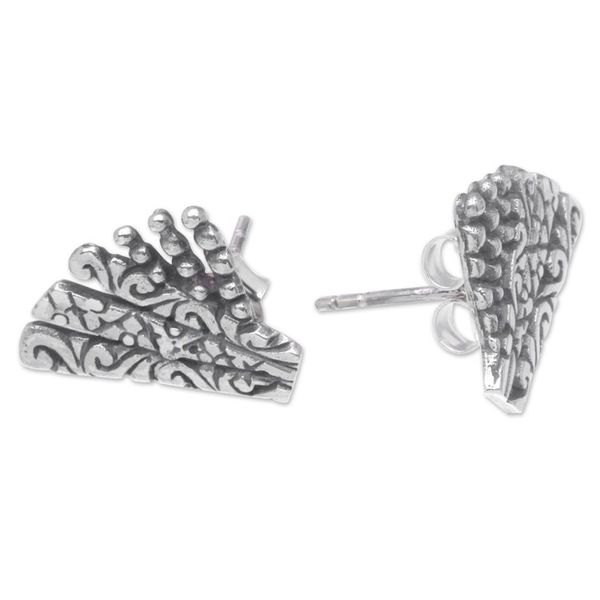 Alternate image for Sterling Silver Wing Button Earrings from Bali Balinese Wings