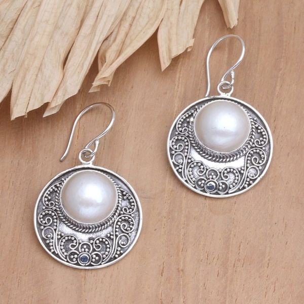 Alternate image for Sterling Silver Cultured Pearl Dangle Earrings from Bali Garden and Heaven