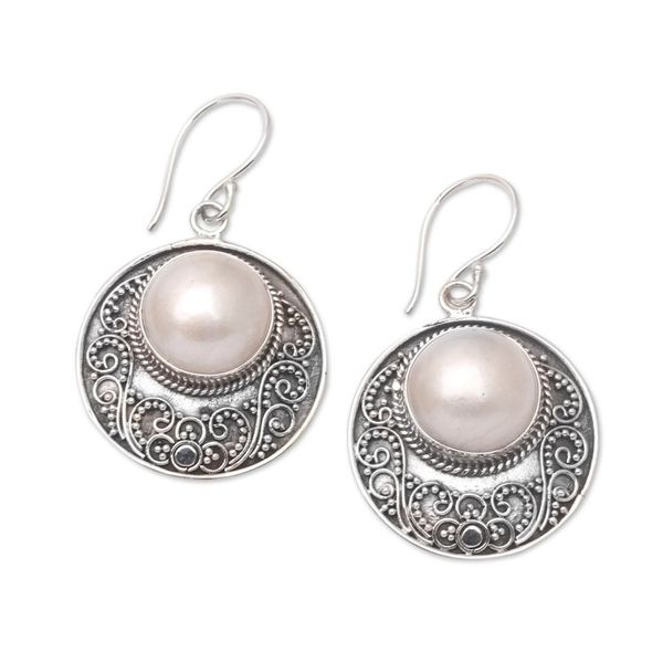 Alternate image for Sterling Silver Cultured Pearl Dangle Earrings from Bali Garden and Heaven