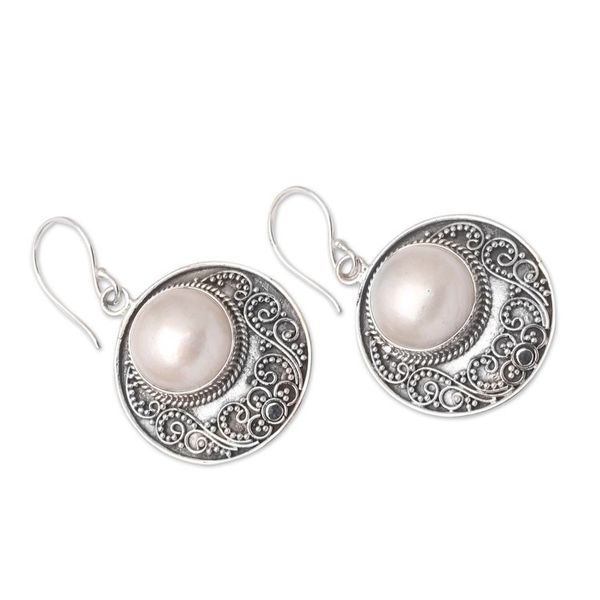 Alternate image for Sterling Silver Cultured Pearl Dangle Earrings from Bali Garden and Heaven