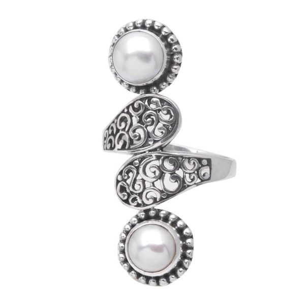 Alternate image for Sterling Silver Cocktail Ring with Two Cultured Pearls Pointed Tower