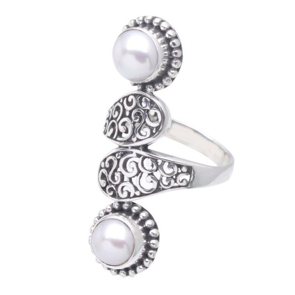 Alternate image for Sterling Silver Cocktail Ring with Two Cultured Pearls Pointed Tower