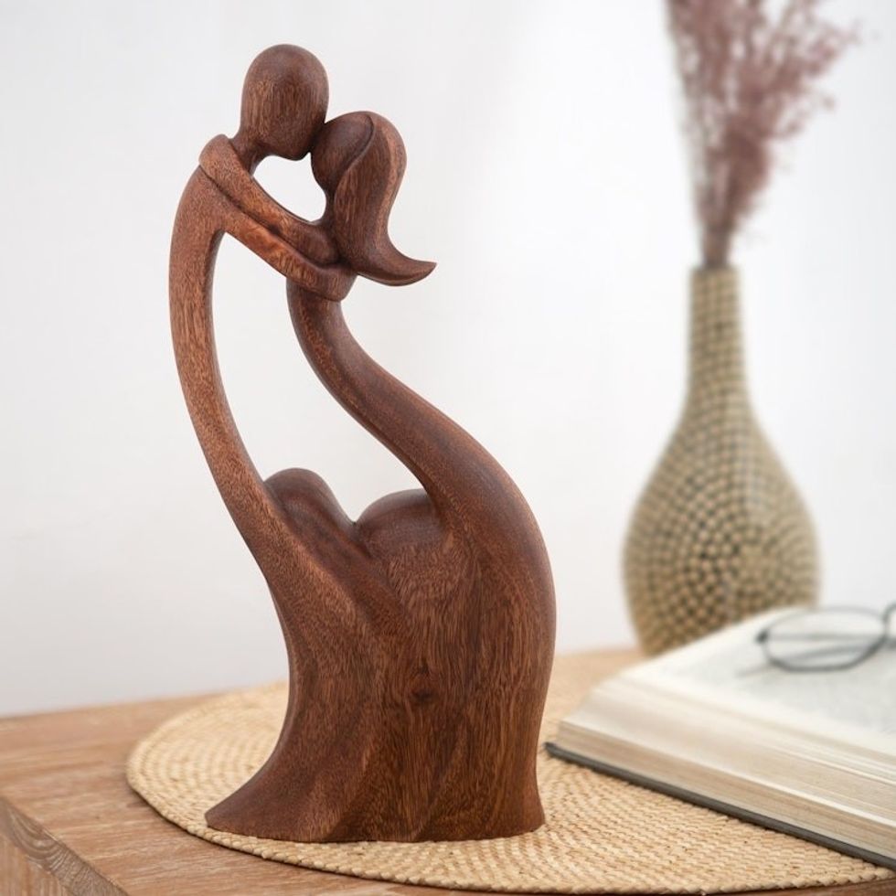 Artisan Handcrafted Wood Sculpture 'I Missed You'