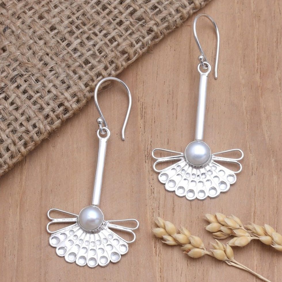 Sterling Silver and Cultured Pearl Dangle Earrings 'Gleaming Eyes'