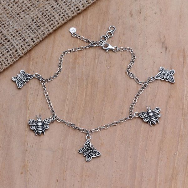 Alternate image for Javanese Garnet Charm Anklet with Butterfly Motif Wild Wings