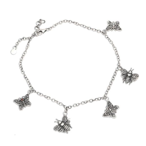 Alternate image for Javanese Garnet Charm Anklet with Butterfly Motif Wild Wings