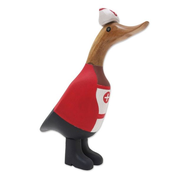 Alternate image for Hand-Crafted Bamboo Root and Teak Wood Nurse Duck Figurine Nurse Duckling in Red
