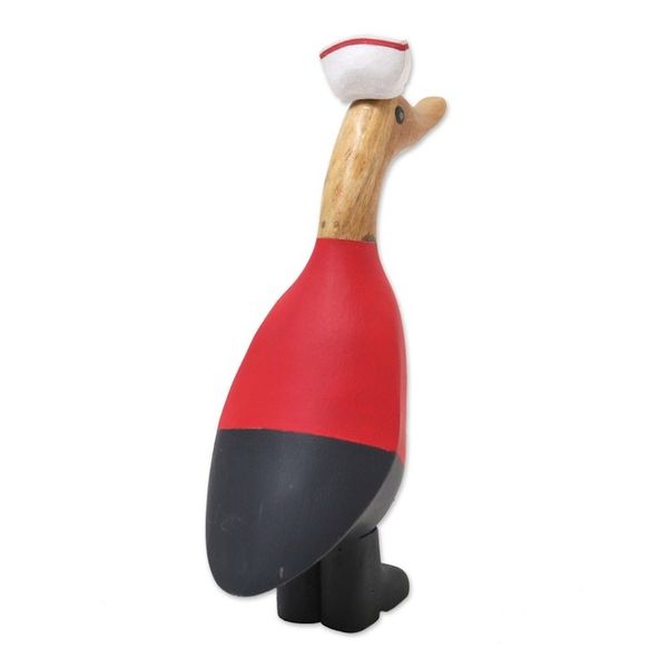Alternate image for Hand-Crafted Bamboo Root and Teak Wood Nurse Duck Figurine Nurse Duckling in Red