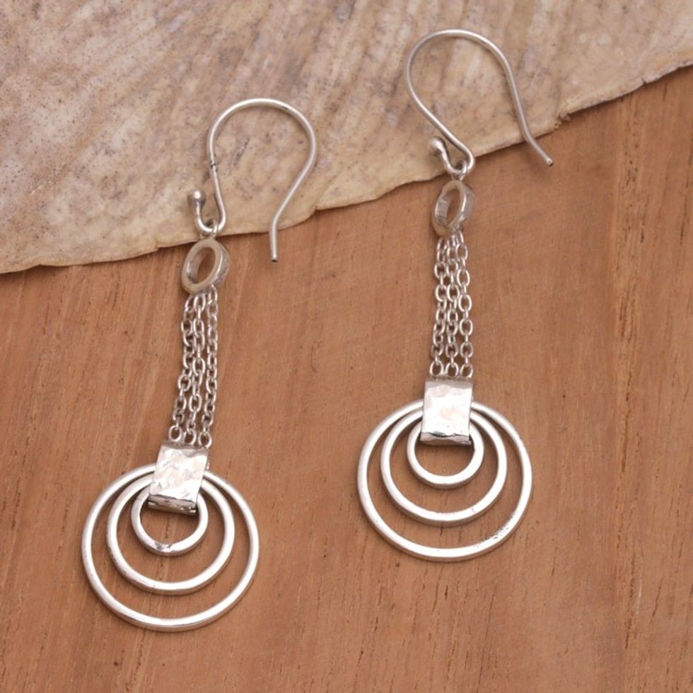 Modern Sterling Silver Dangle Earrings from Java 'Luminous Modernity'