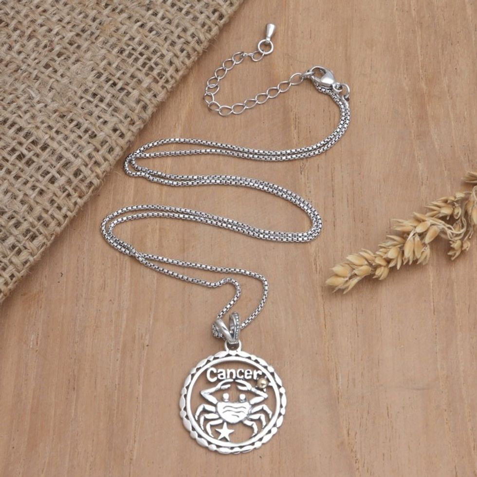 18k Gold-Accented Cancer Pendant Necklace from Bali 'Sparkling Cancer'