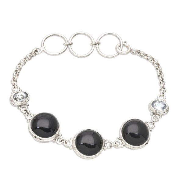 Alternate image for Balinese Sterling Silver Blue Topaz Horn Pendant Bracelet Spooky Black
