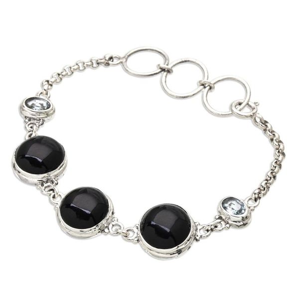 Alternate image for Balinese Sterling Silver Blue Topaz Horn Pendant Bracelet Spooky Black