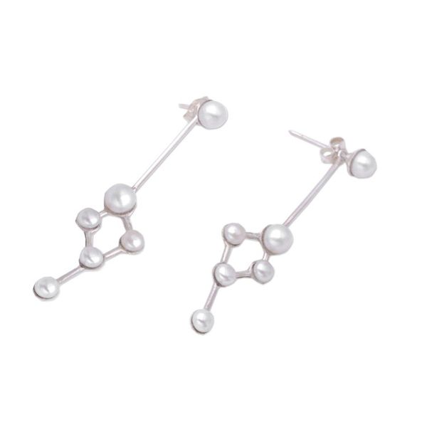 Alternate image for Balinese Sterling Silver and Cultured Pearl Dangle Earrings Geometric Journey