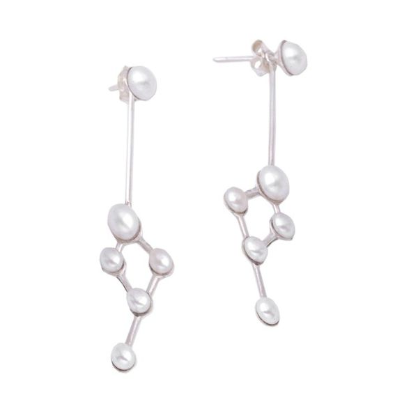 Alternate image for Balinese Sterling Silver and Cultured Pearl Dangle Earrings Geometric Journey