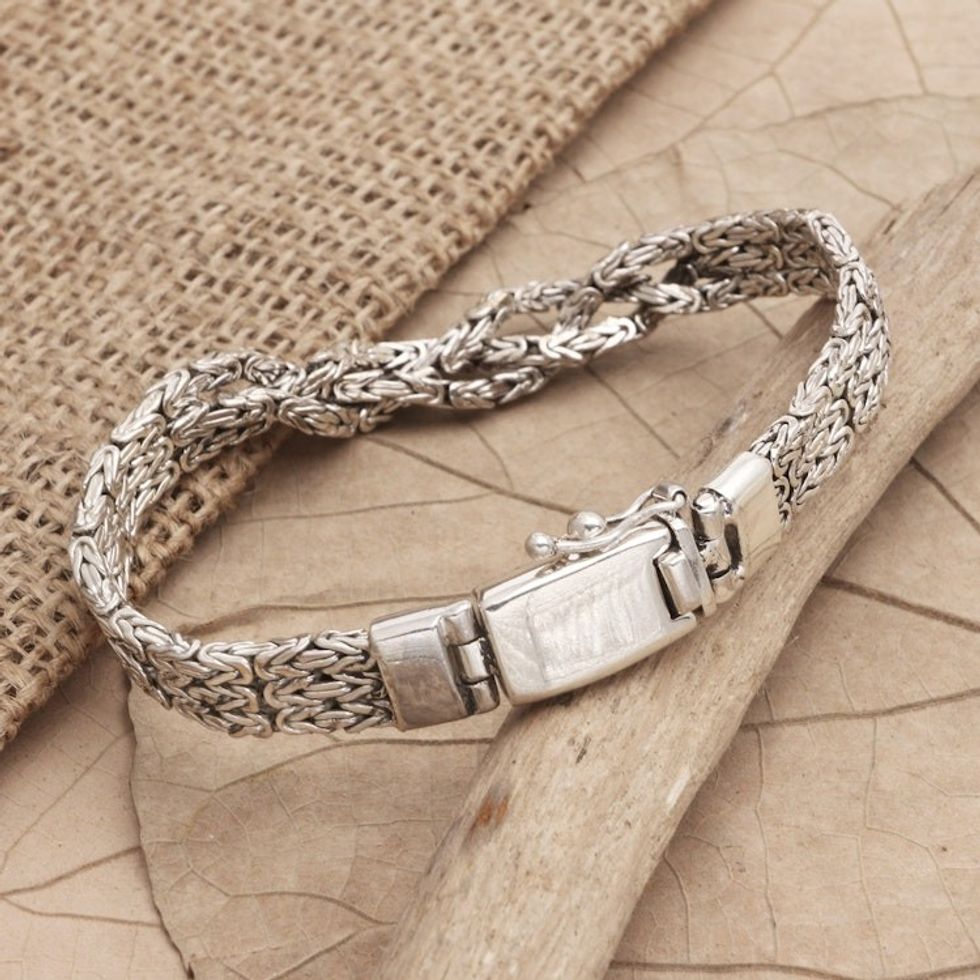 Men's Sterling Silver Modern Chain Bracelet from Bali 'Endless Union'