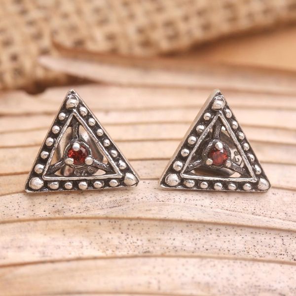 Alternate image for Triangular Garnet Stud Earrings A-cute Style