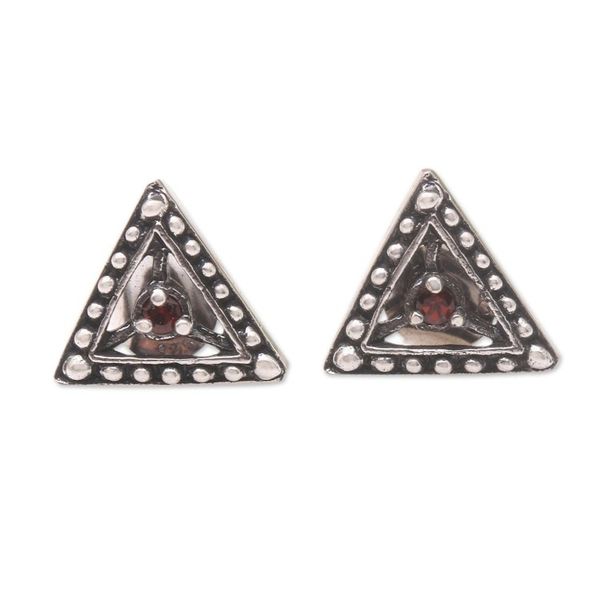 Alternate image for Triangular Garnet Stud Earrings A-cute Style