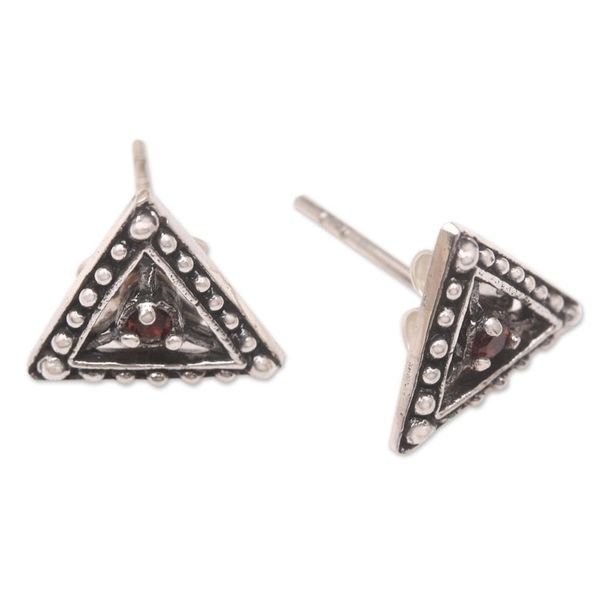 Alternate image for Triangular Garnet Stud Earrings A-cute Style