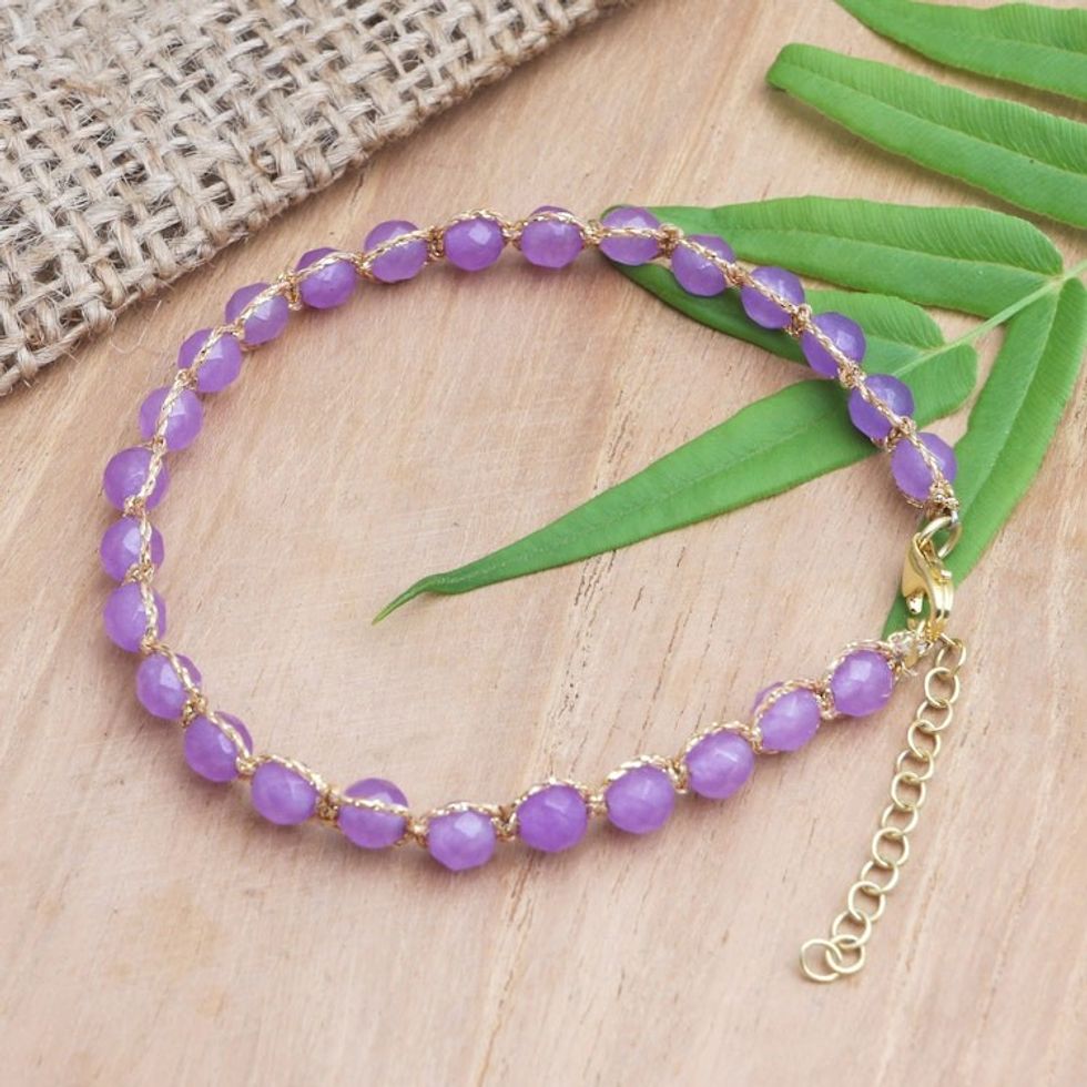 Artisan Crafted Bracelet with Purple Quartz 'Purple and Gold'