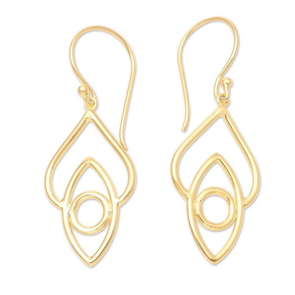 Alternate image for Handcrafted Gold-Plated Brass Dangle Earrings from Bali Feast for the Eyes