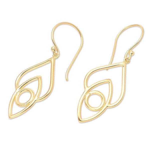 Alternate image for Handcrafted Gold-Plated Brass Dangle Earrings from Bali Feast for the Eyes