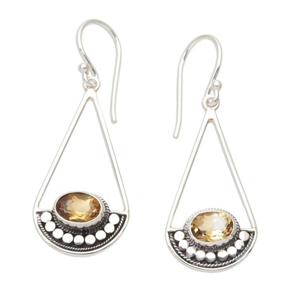 Alternate image for Sterling Silver Dangle Earrings with Faceted Citrine Stones Optimism Pendulum