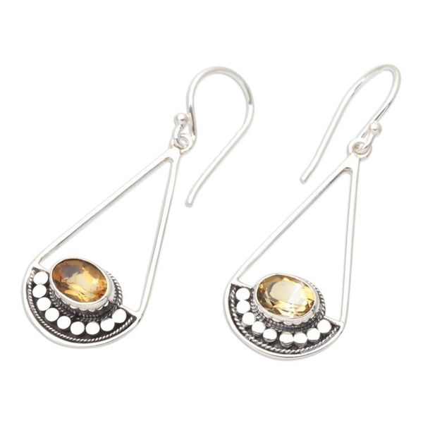 Alternate image for Sterling Silver Dangle Earrings with Faceted Citrine Stones Optimism Pendulum