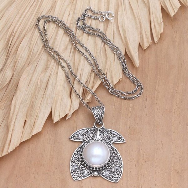 Alternate image for Floral Sterling Silver Pendant Necklace with Grey Pearl Blooming Pride