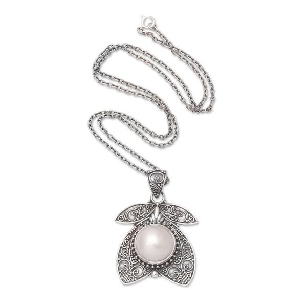 Alternate image for Floral Sterling Silver Pendant Necklace with Grey Pearl Blooming Pride