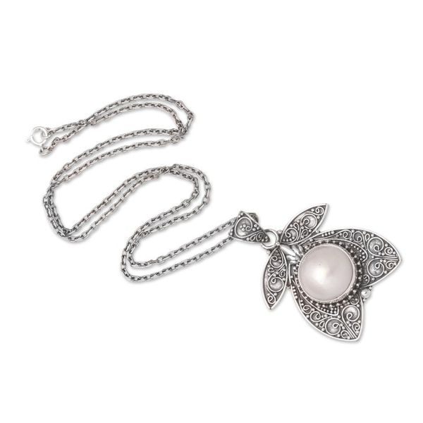 Alternate image for Floral Sterling Silver Pendant Necklace with Grey Pearl Blooming Pride