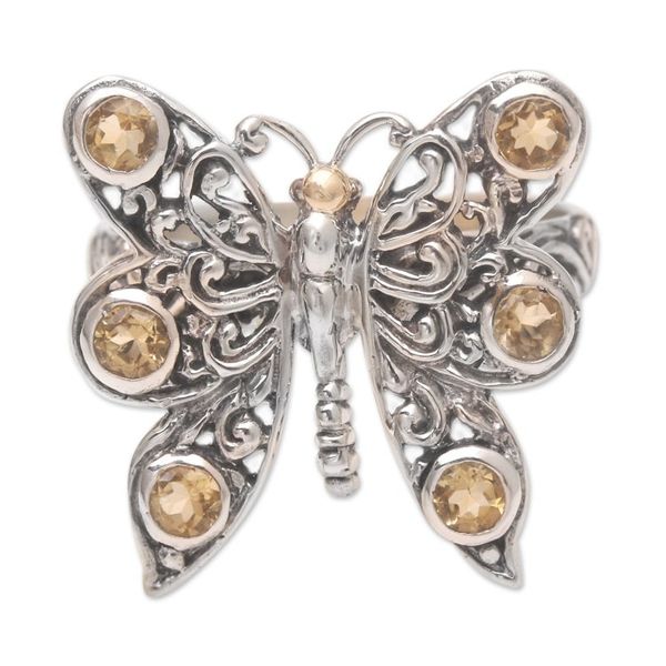 Alternate image for Citrine Cocktail Ring in Sterling Silver Pretty Butterfly in Yellow