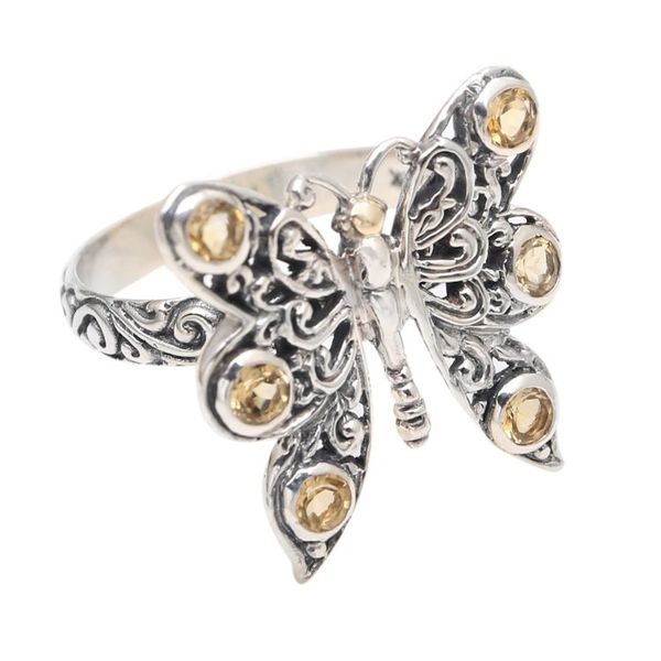 Alternate image for Citrine Cocktail Ring in Sterling Silver Pretty Butterfly in Yellow