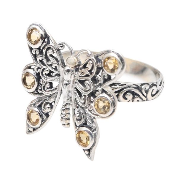 Alternate image for Citrine Cocktail Ring in Sterling Silver Pretty Butterfly in Yellow