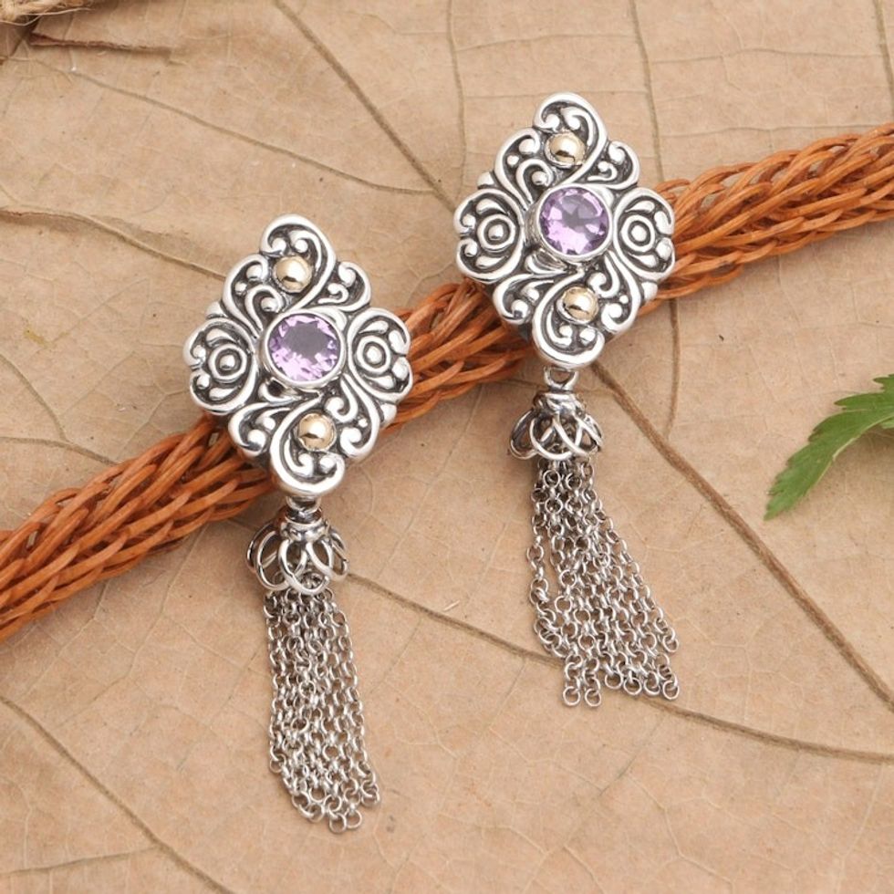 Amethyst Earrings with Gold Accents 'Perfect Swing'