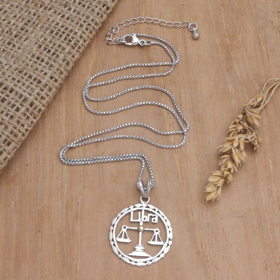 18k Gold-Accented Libra Pendant Necklace from Bali 'Sparkling Libra'