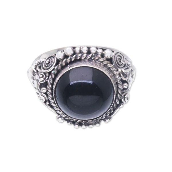 Alternate image for Balinese Onyx Sterling Silver Cocktail Ring Black Eclipse