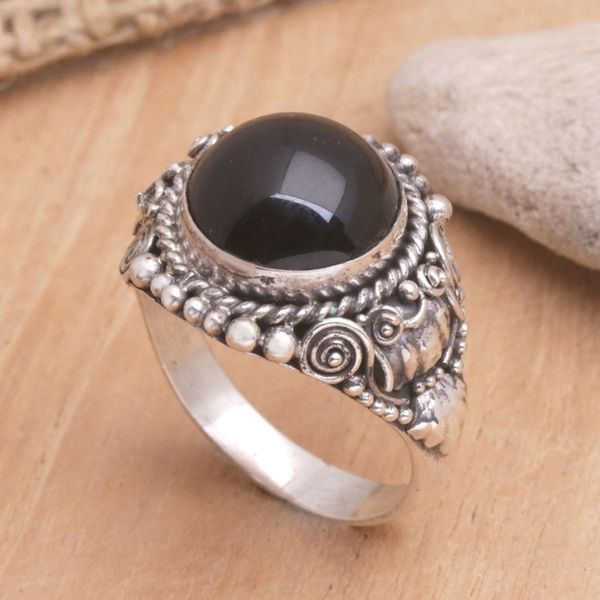 Alternate image for Balinese Onyx Sterling Silver Cocktail Ring Black Eclipse