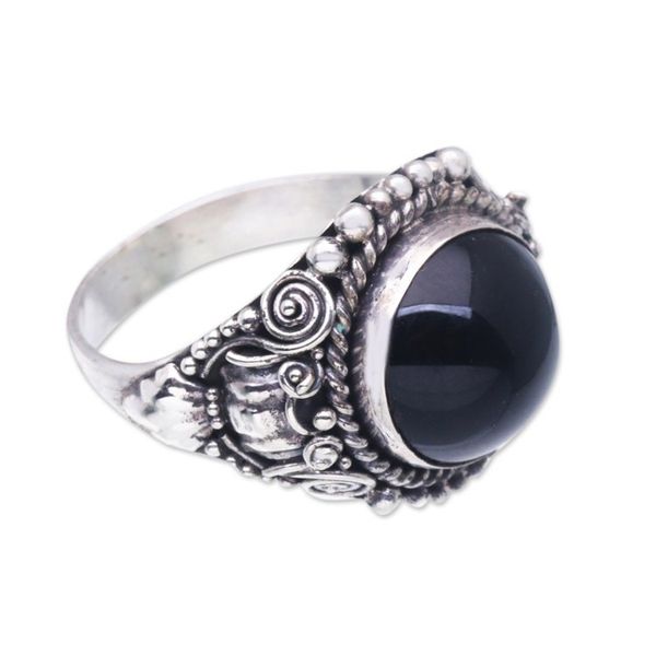 Alternate image for Balinese Onyx Sterling Silver Cocktail Ring Black Eclipse