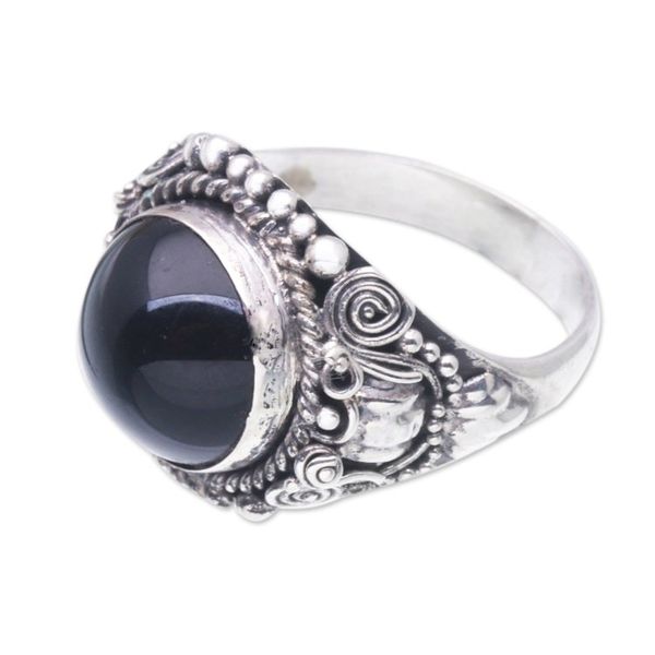 Alternate image for Balinese Onyx Sterling Silver Cocktail Ring Black Eclipse
