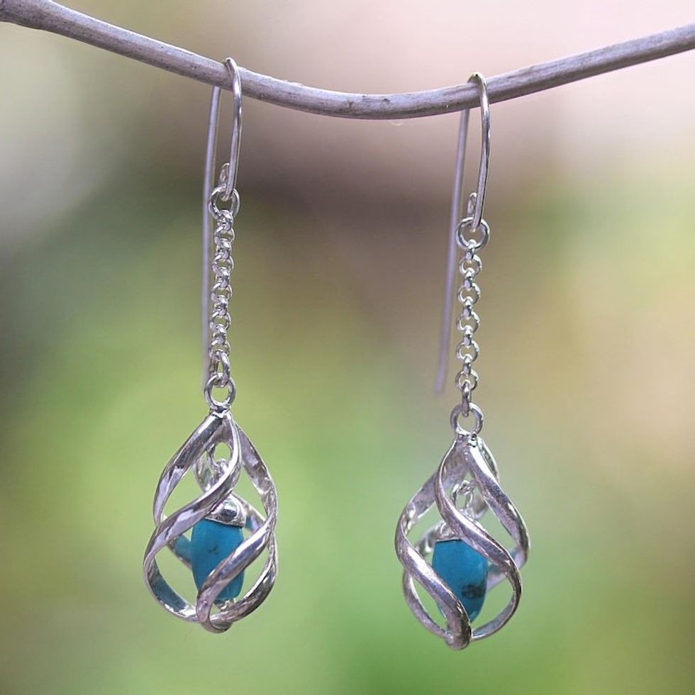Sterling Silver and Reconstituted Turquoise Dangle Earrings 'Turquoise Cocoon'