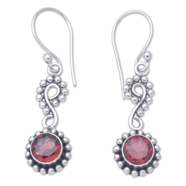 Alternate image for Sterling Silver Dangle Earrings with Faceted Garnet Stones Carmine Eyes
