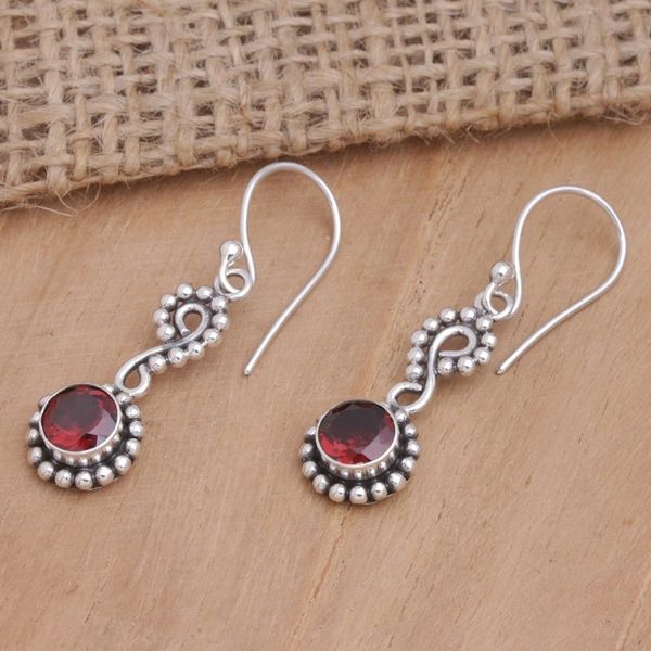 Alternate image for Sterling Silver Dangle Earrings with Faceted Garnet Stones Carmine Eyes