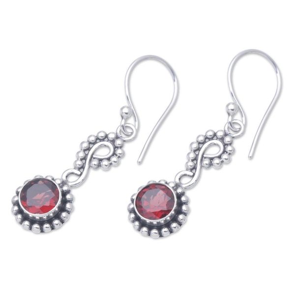 Alternate image for Sterling Silver Dangle Earrings with Faceted Garnet Stones Carmine Eyes