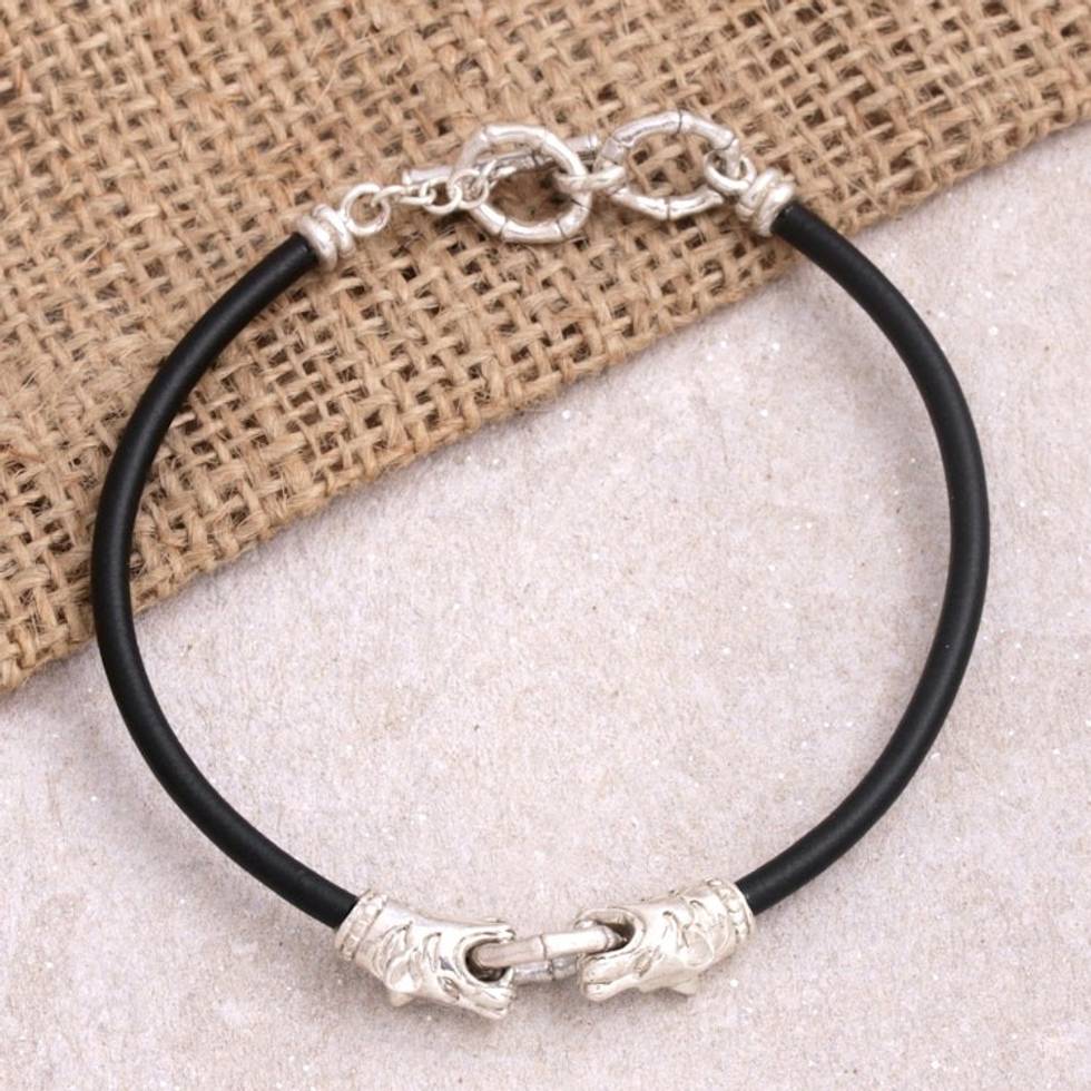 Sterling Silver Men's Pendant Bracelet from Bali 'Ferocious Feline'