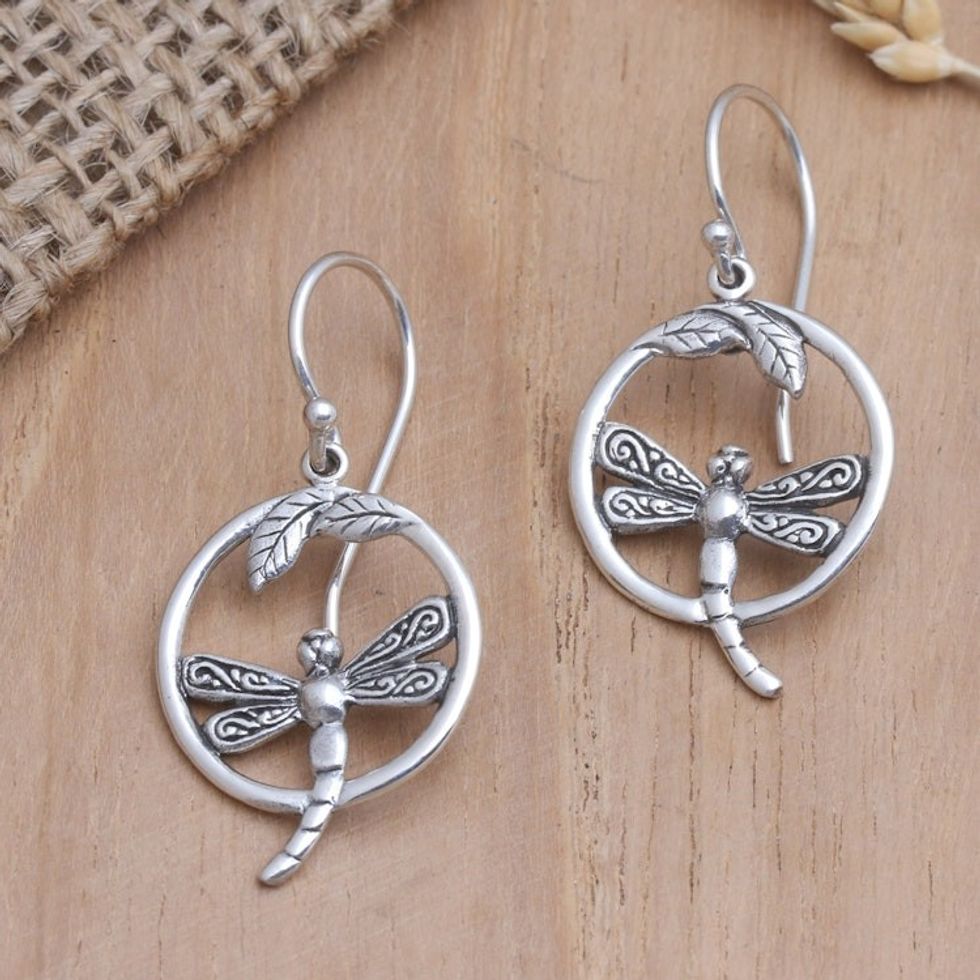 Artisan Crafted Sterling Silver Earrings 'Dragonfly Idyll'