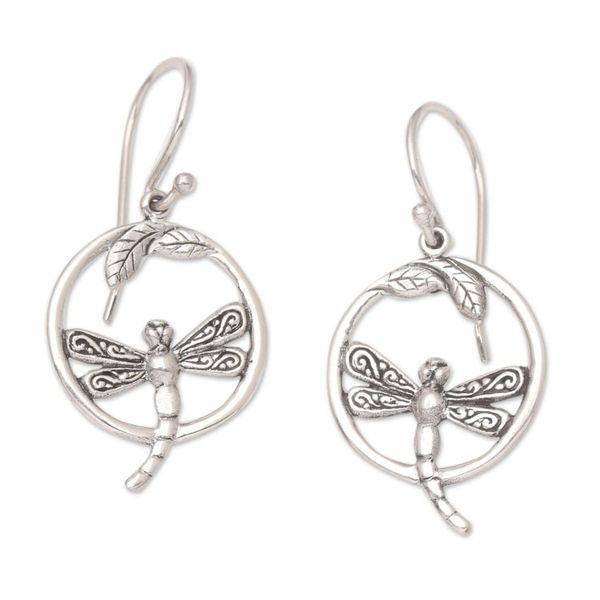 Alternate image for Artisan Crafted Sterling Silver Earrings Dragonfly Idyll